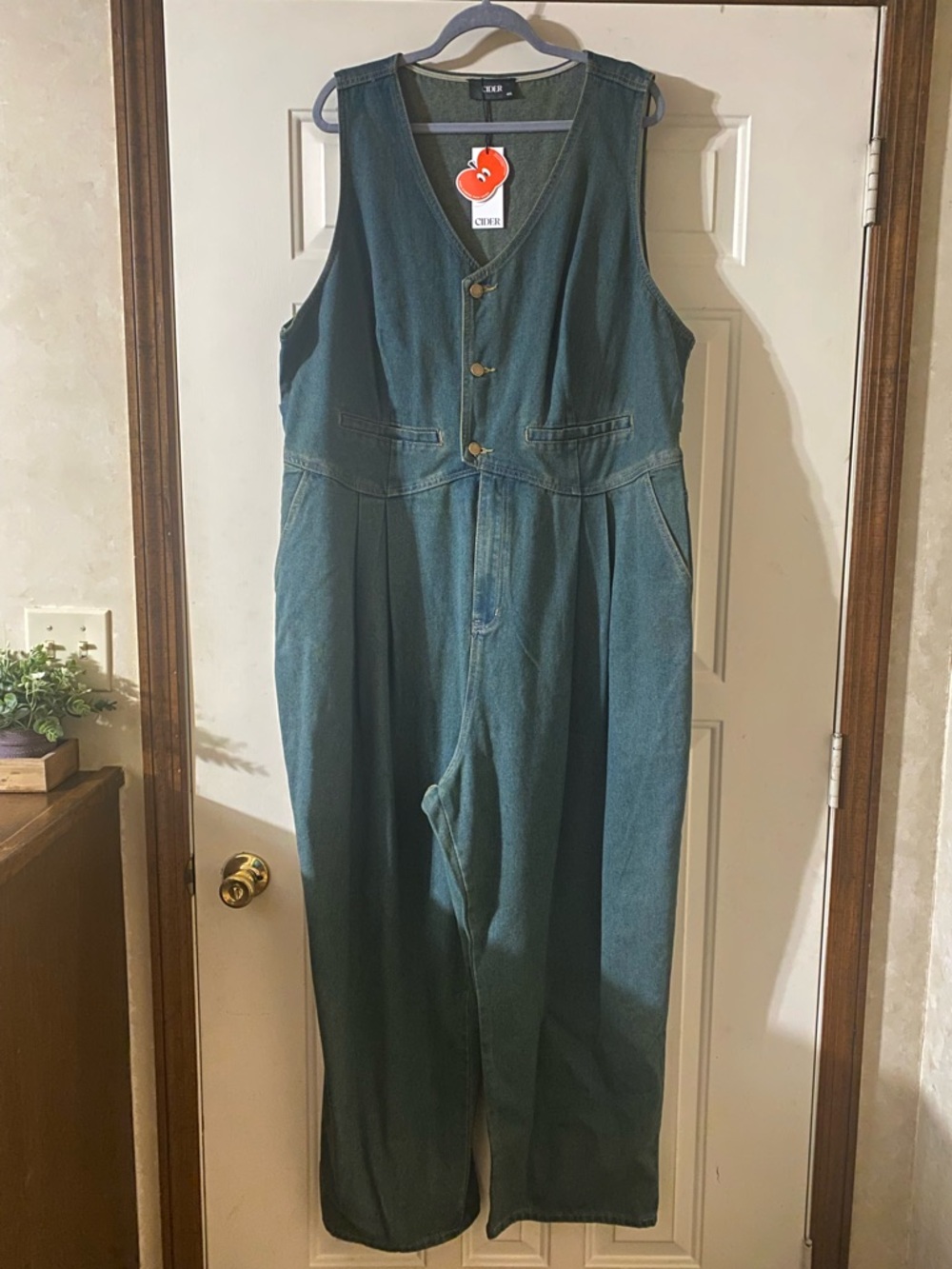 Cider High Waisted Denim Jean V Neck Jumpsuit Overalls 4X